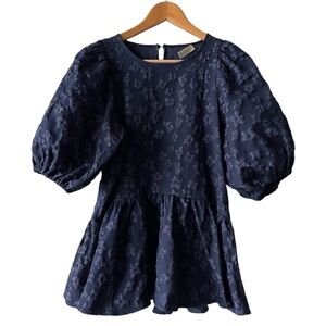Stine Goya Liw Jacquard Navy Floral Peplum Hem Blouse Small